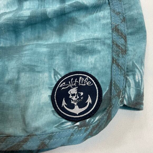 Salt Life Live Salty Women's Large Palm Tree Tropical Board Shorts Blue Swim - Picture 2 of 4